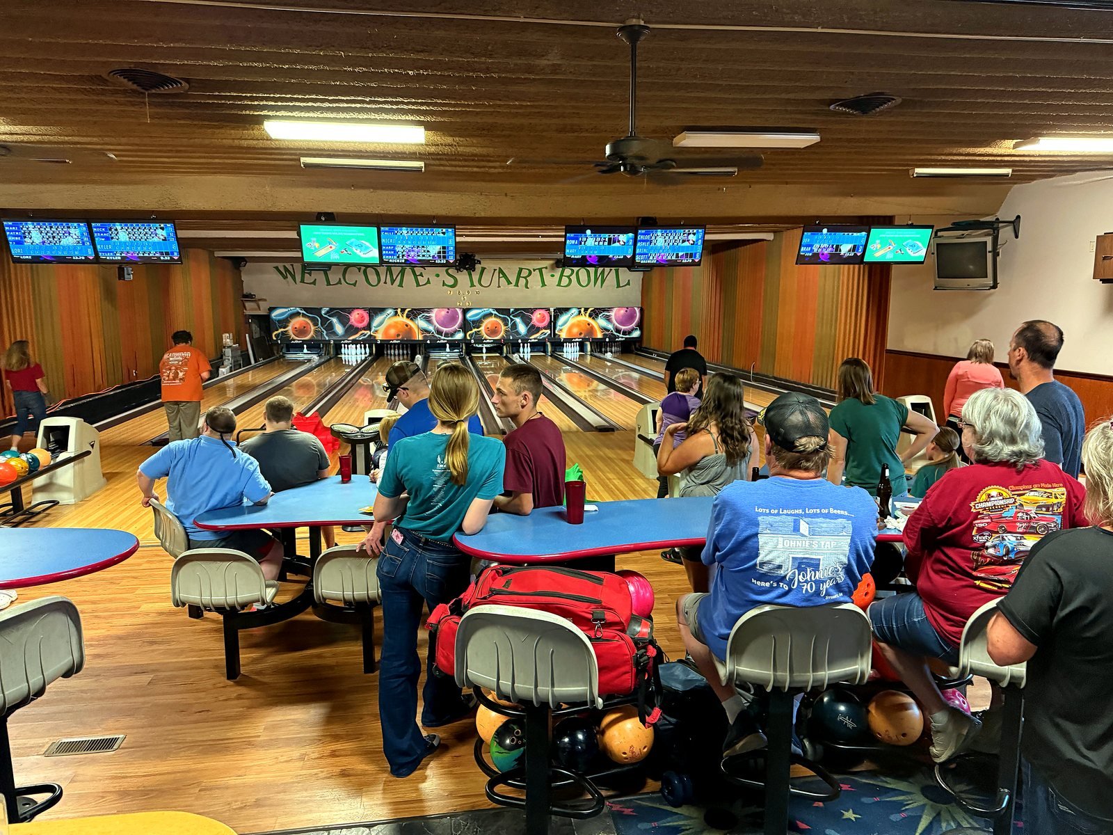 A busy league night at Stuart Bowl with all eight lanes in play